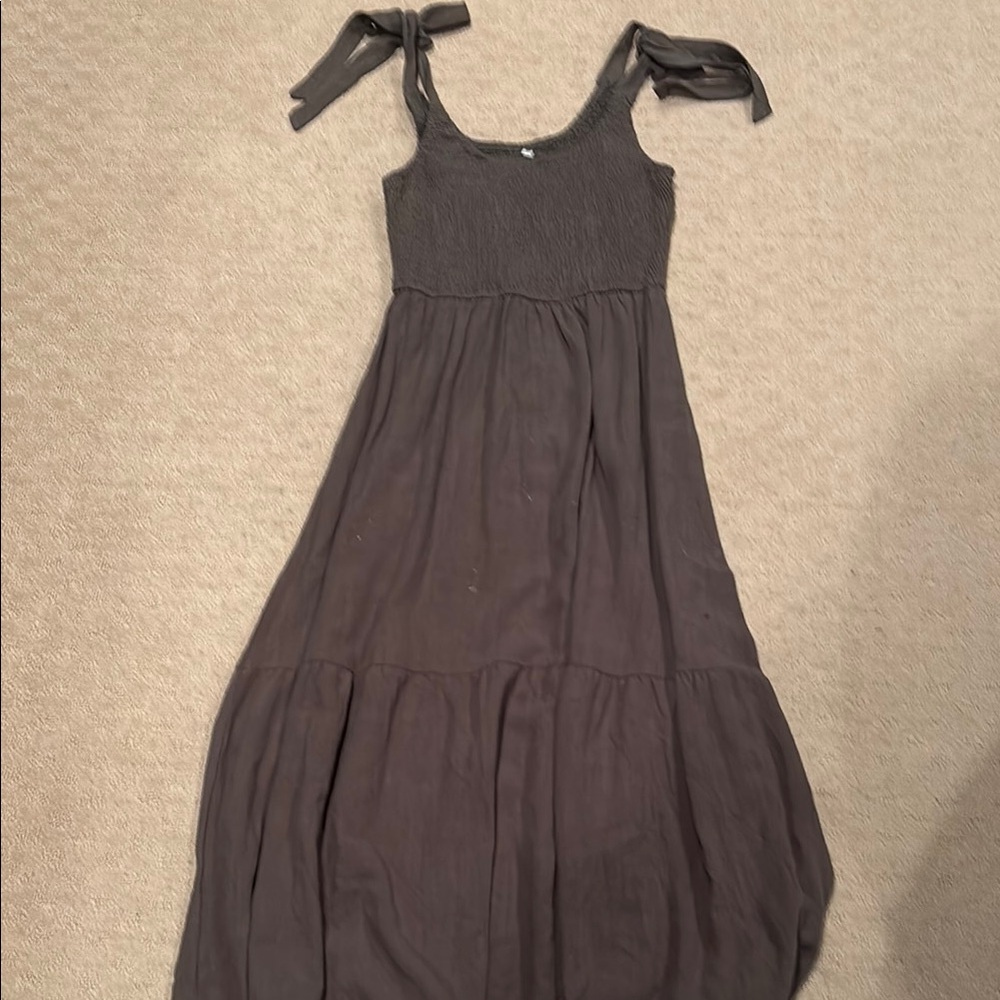 Olive Green Smocked midi Dress